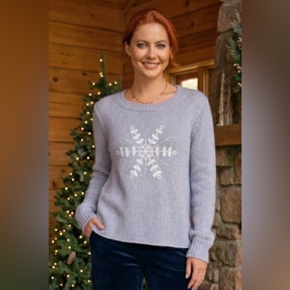 Wooden Ships Clara Snowflake Clara Embroidered Mohair Wool Blend Sweater S/M